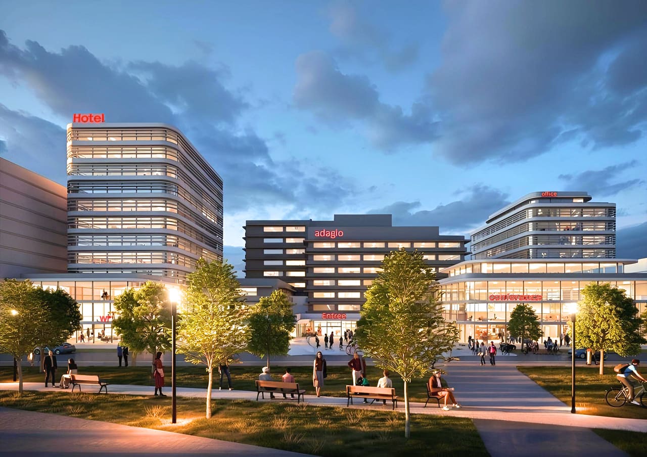 Impressie van de Bavincklaan met de nieuwe gebouwen en een actieve plint